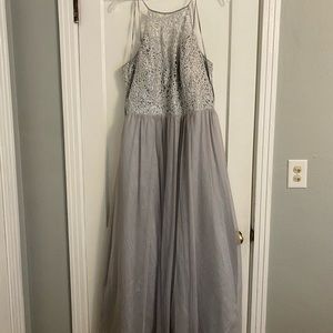 Beautiful silver gray sequined bodice prom dress